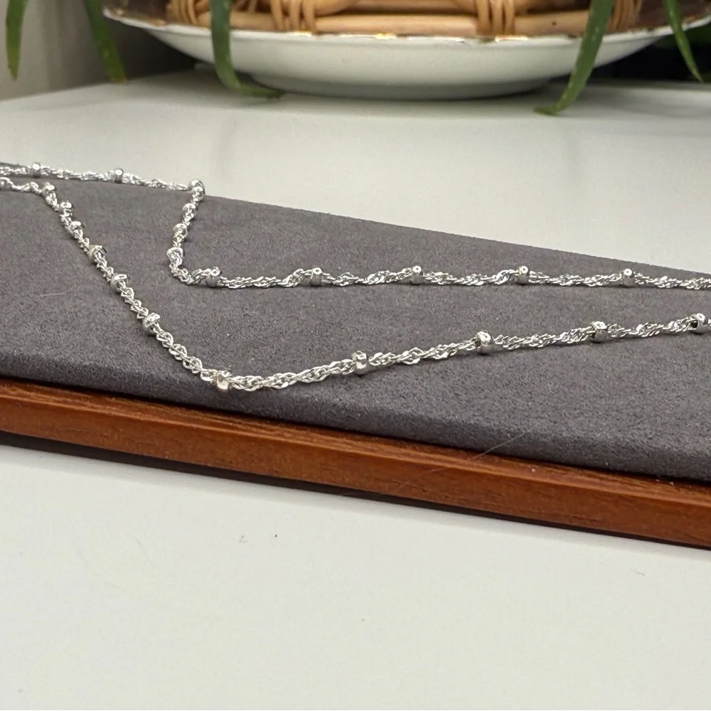 Sterling Silver Singapore Chain with Bead Stations – 24” – Italian .925 – FAS - Picture 2 of 7